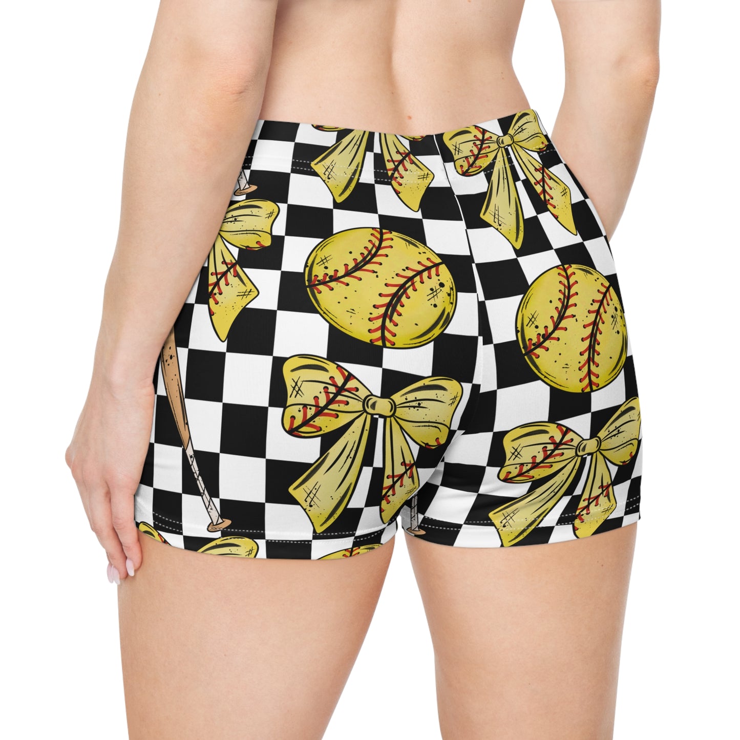 Softball Bow Checkered Women's Shorts