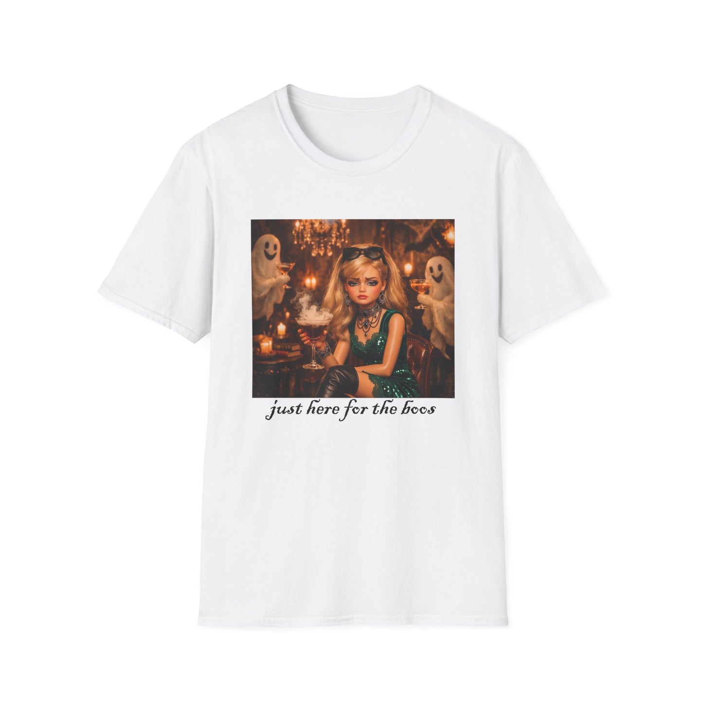 "Just Here for the Boo" Ghostly Vintage Doll Halloween Tee