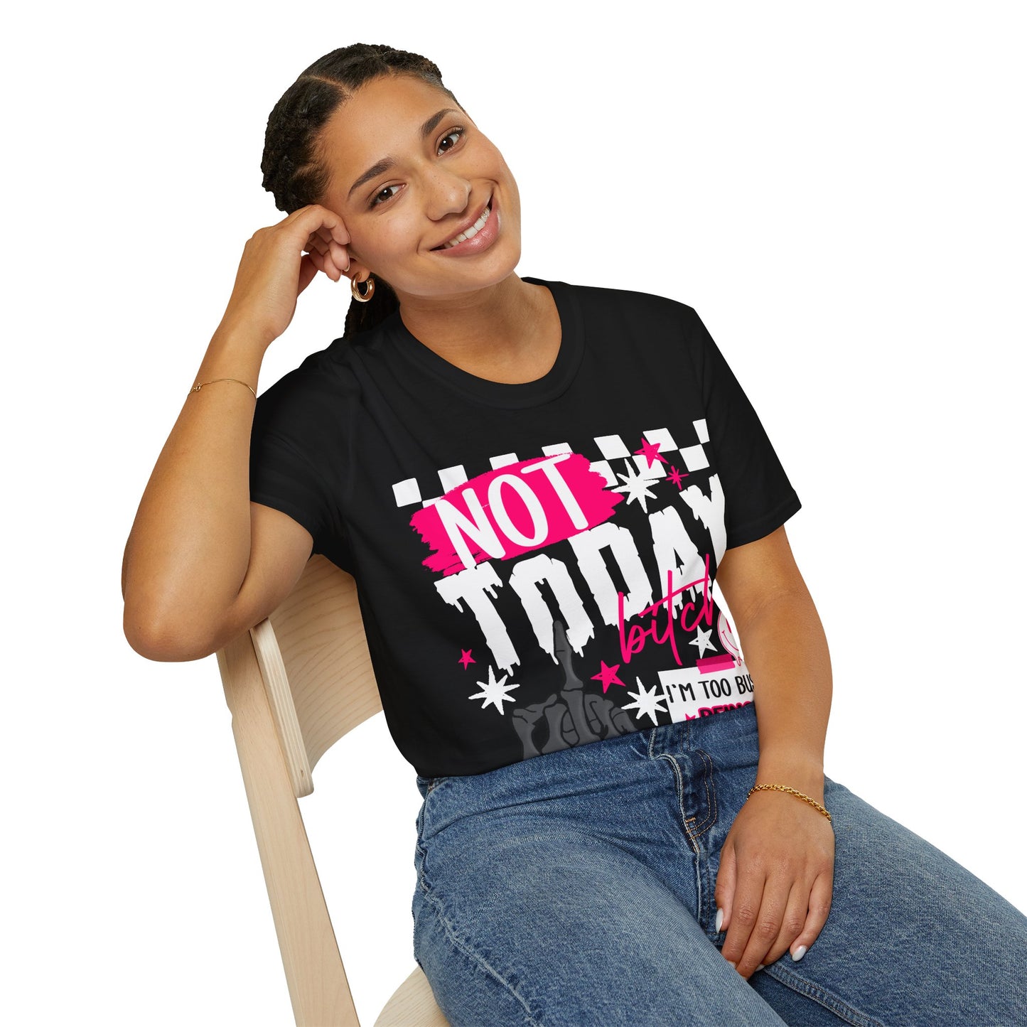 Not Today Tee — Bold Punk Graphic T‑Shirt with Checkerboard & Slogan