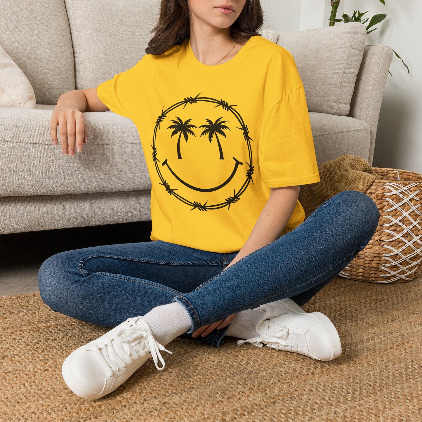 Barbed Wire Smile Palm T-Shirt — Tropical Palm Tree Smile Graphic Tee