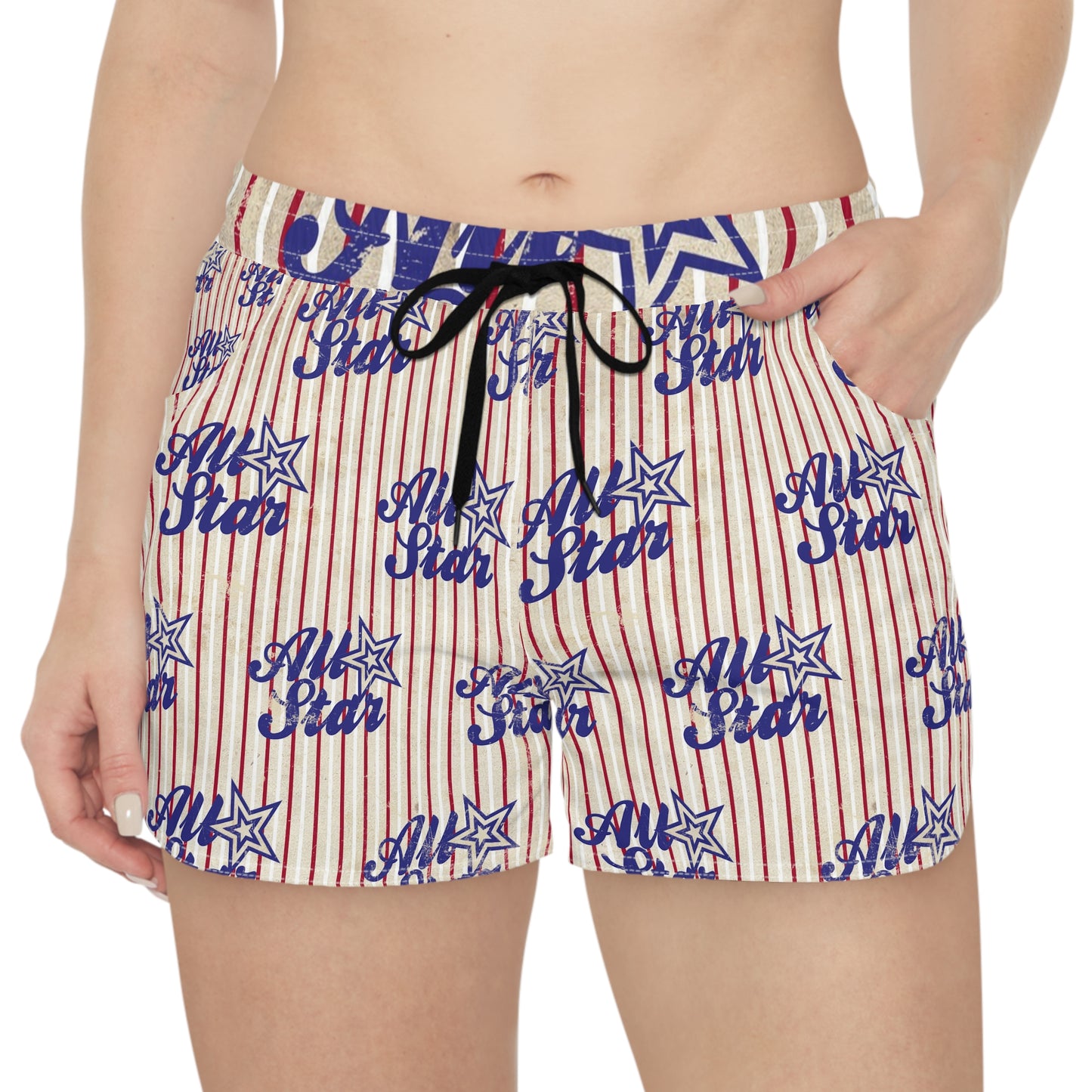 All Star Women's Casual Shorts — Patriotic Red & Blue Striped Lounge Shorts