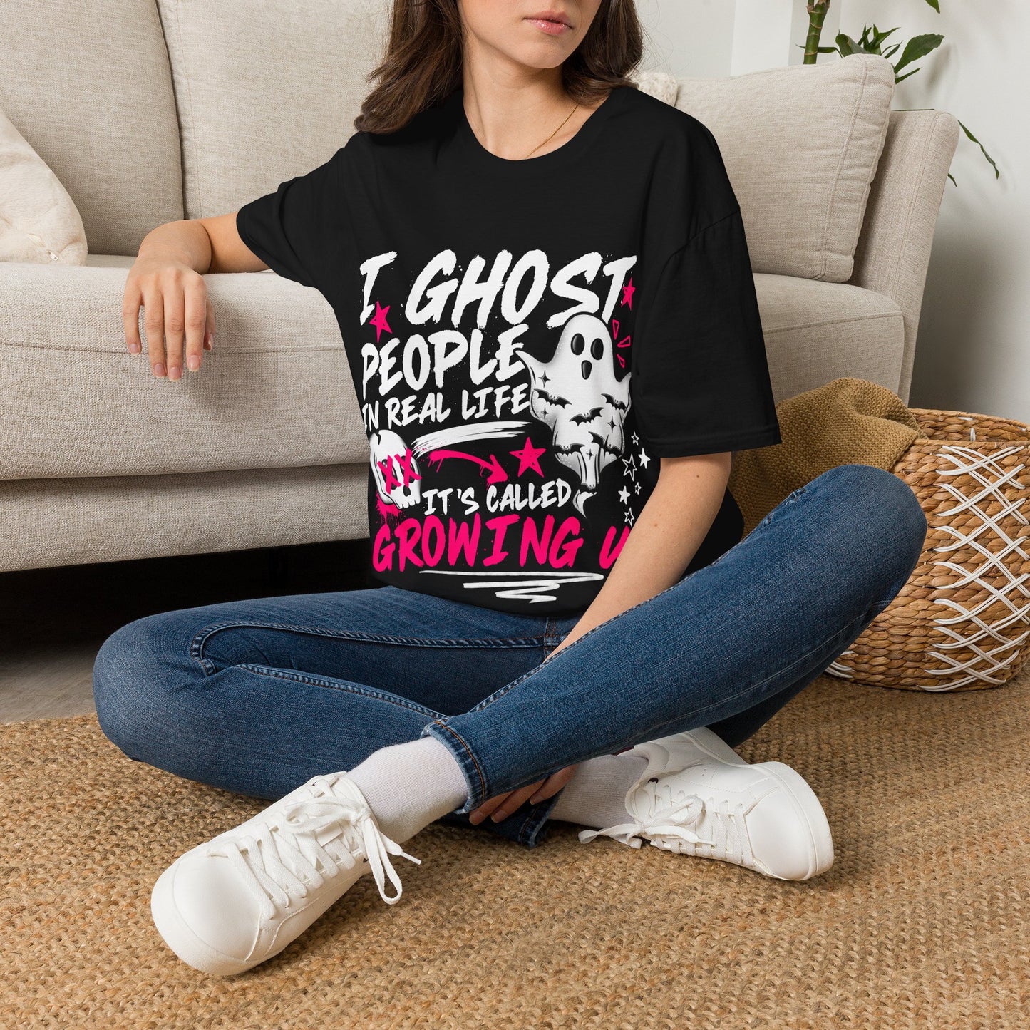 Ghost Graphic T-Shirt — Cute Pink Stars "Growing Up" Tee
