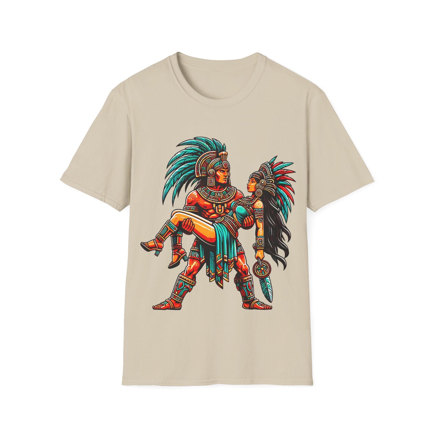 Aztec Warrior Couple T-Shirt — Vintage Mesoamerican Tribal Art Tee
