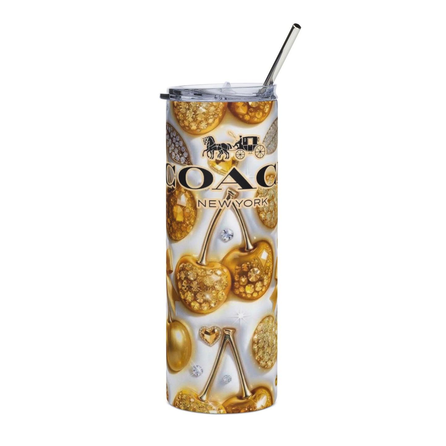 20oz Gold Cherry Stainless Tumbler — Sparkling Luxe Drinkware
