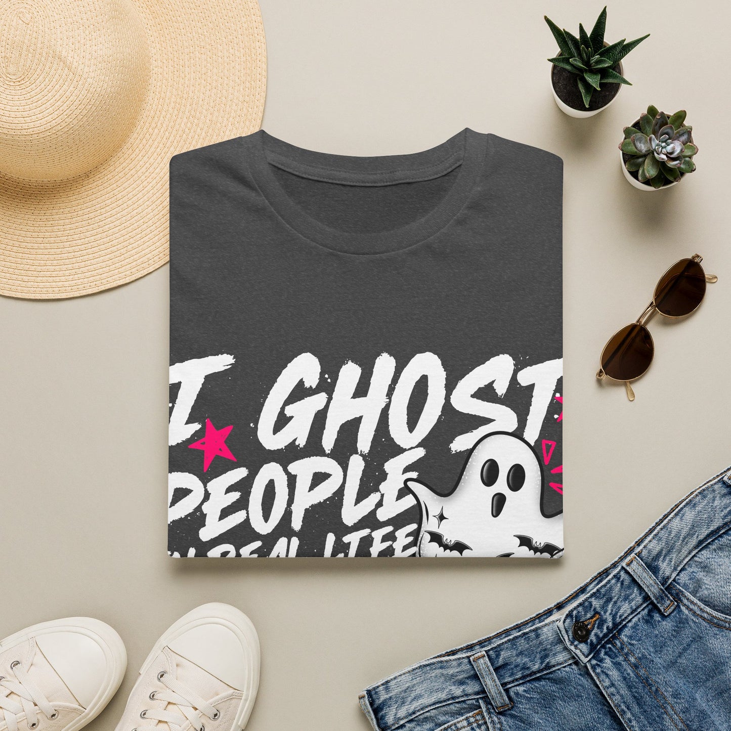 Ghost Graphic T-Shirt — Cute Pink Stars "Growing Up" Tee