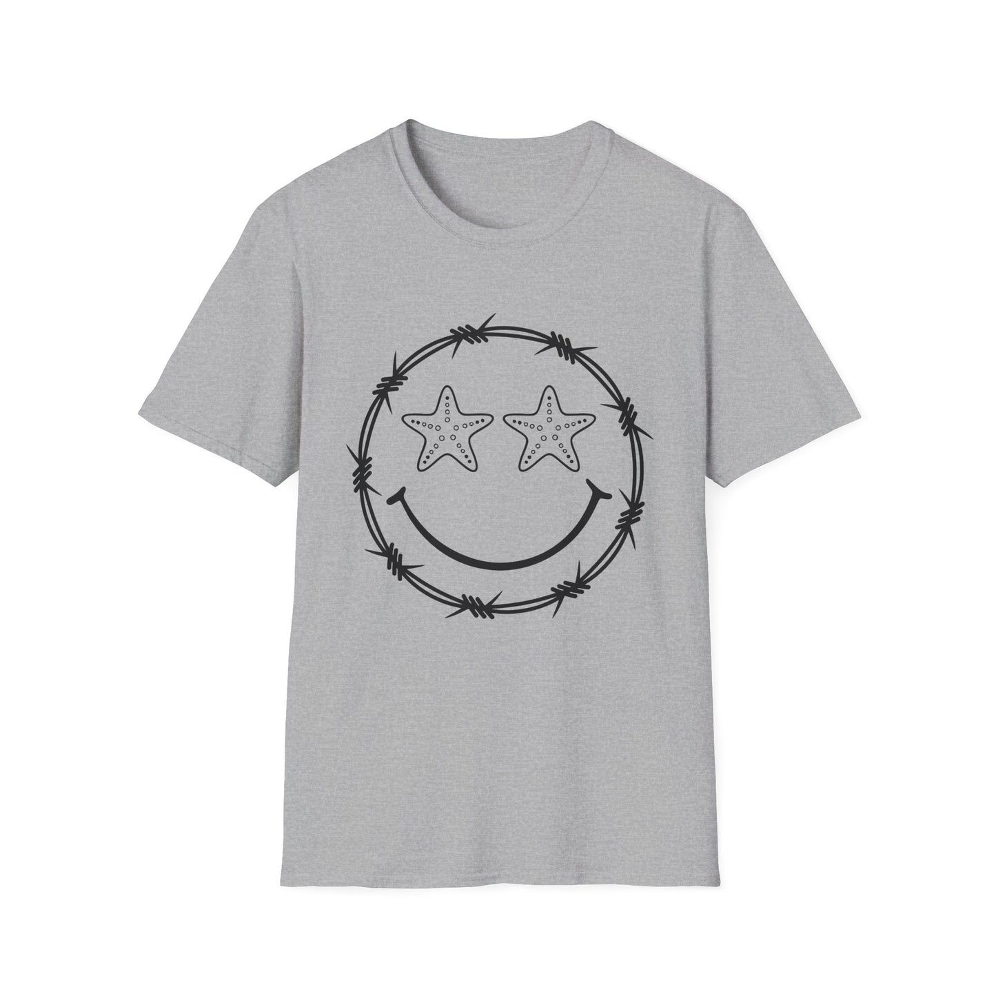 Smiley Barbed Wire Star Eyes Graphic T-Shirt