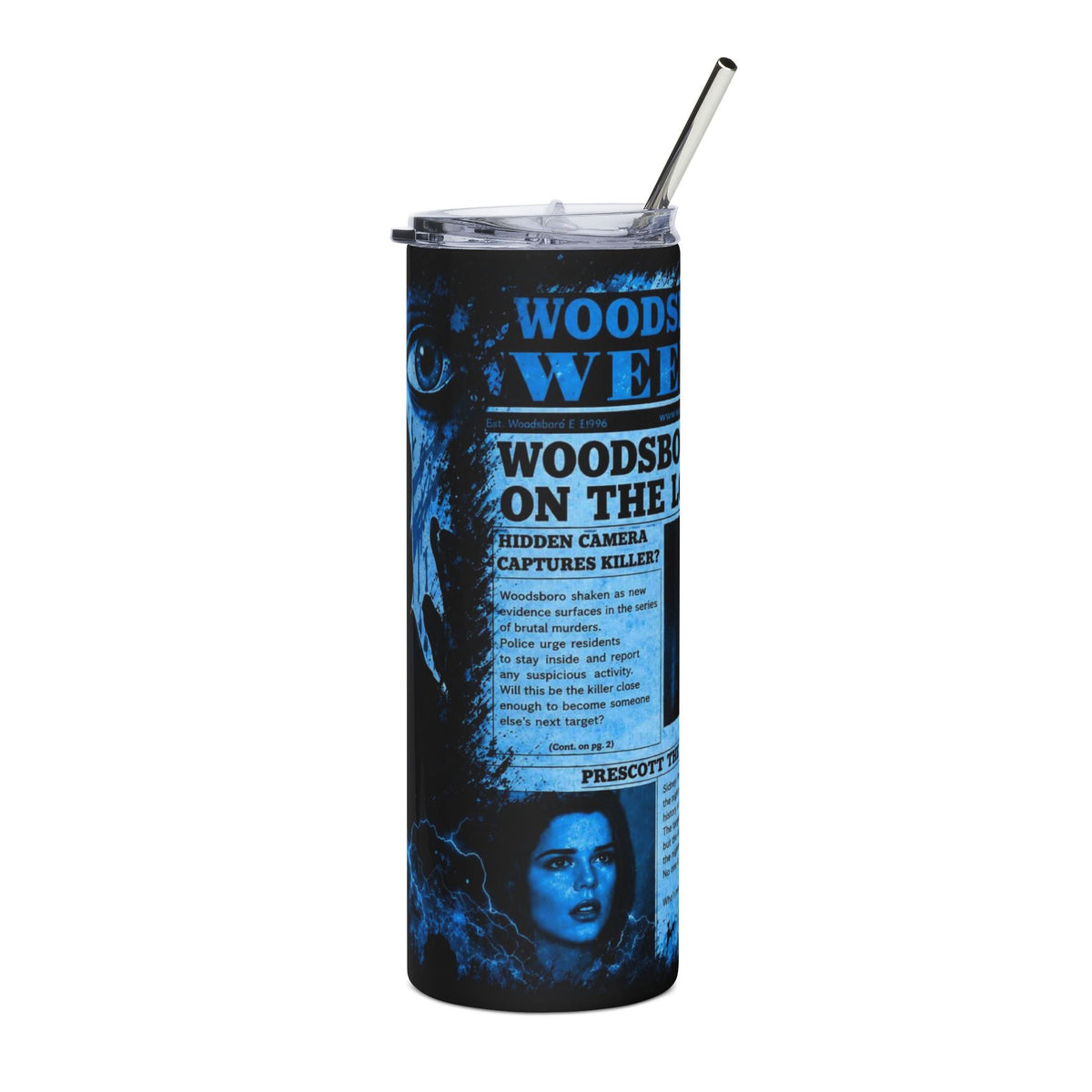 20oz Stainless Steel Tumbler — Blue Horror Scream Newspaper