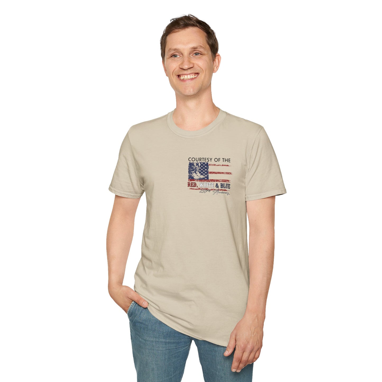 "Courtesy of the Red, White & Blue"