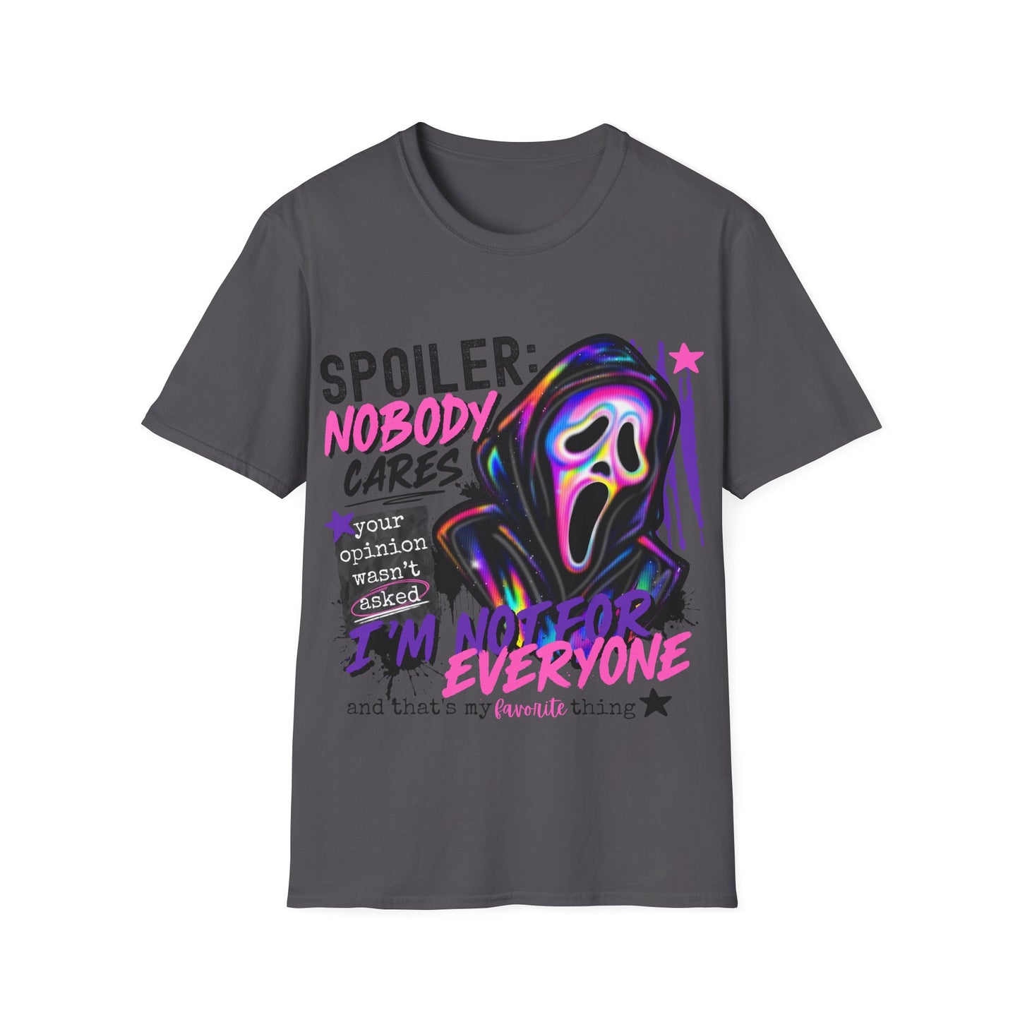 T-Shirt — "Spoiler: Nobody Cares" Neon Scream Graphic Tee
