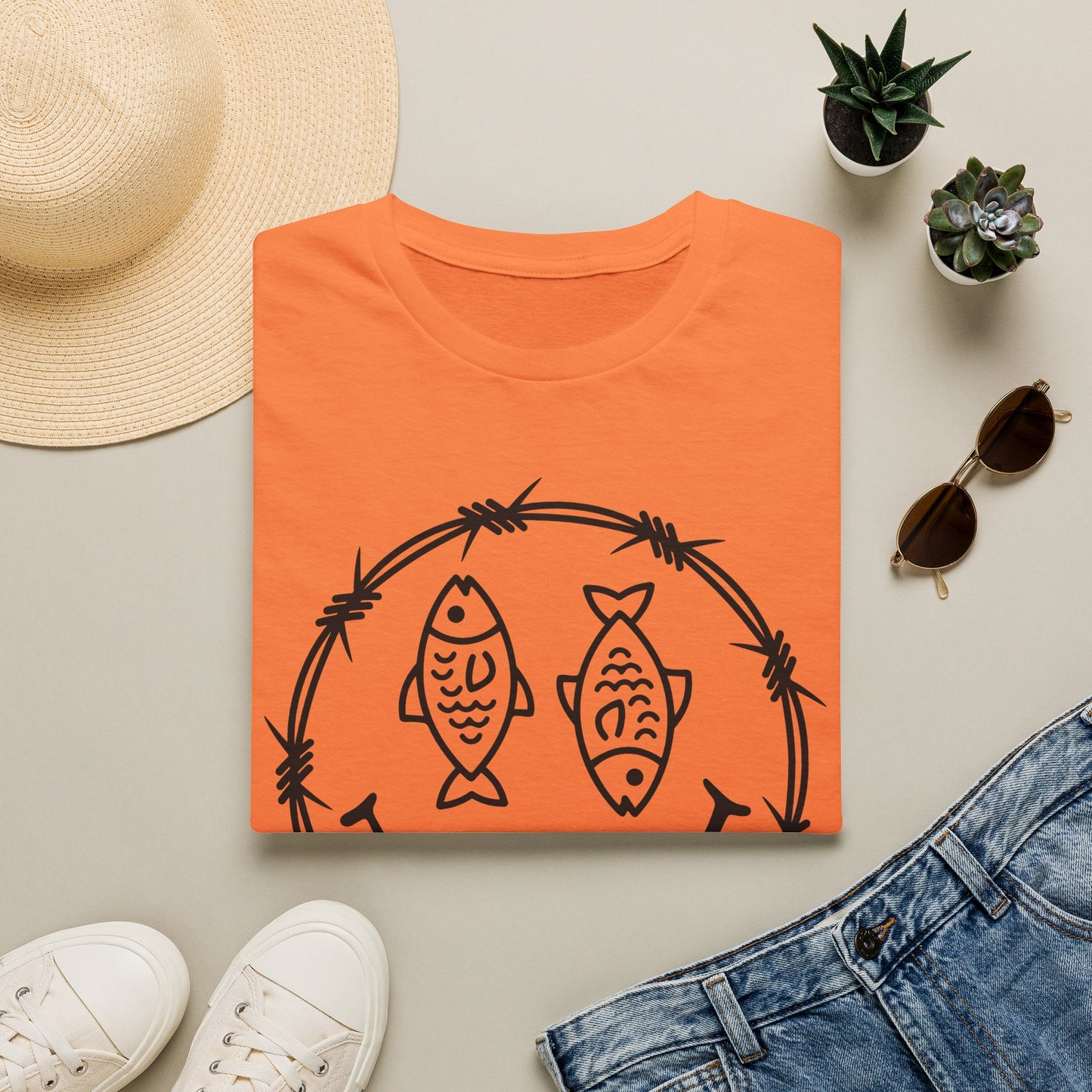Smiley Fish Barbed Wire Graphic Tee