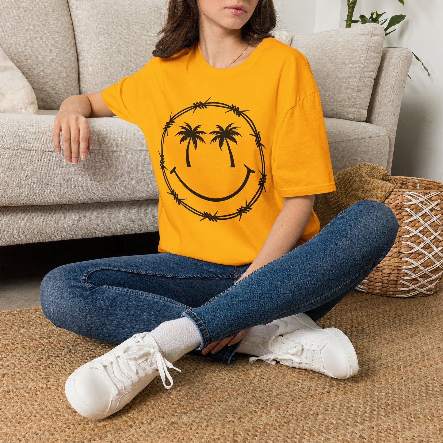 Barbed Wire Smile Palm T-Shirt — Tropical Palm Tree Smile Graphic Tee