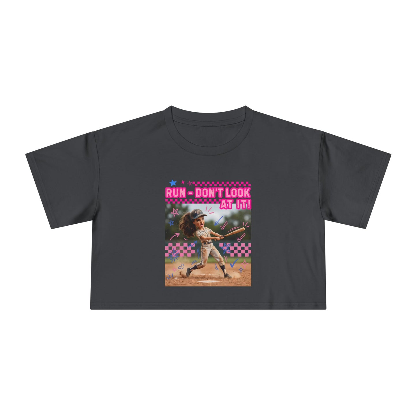 Crop Tee Softball 'Run Don't Look At Me' Graphic