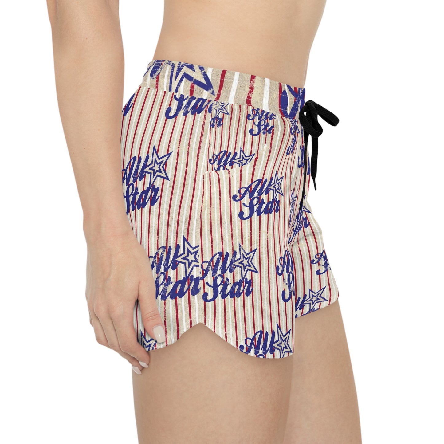 All Star Women's Casual Shorts — Patriotic Red & Blue Striped Lounge Shorts