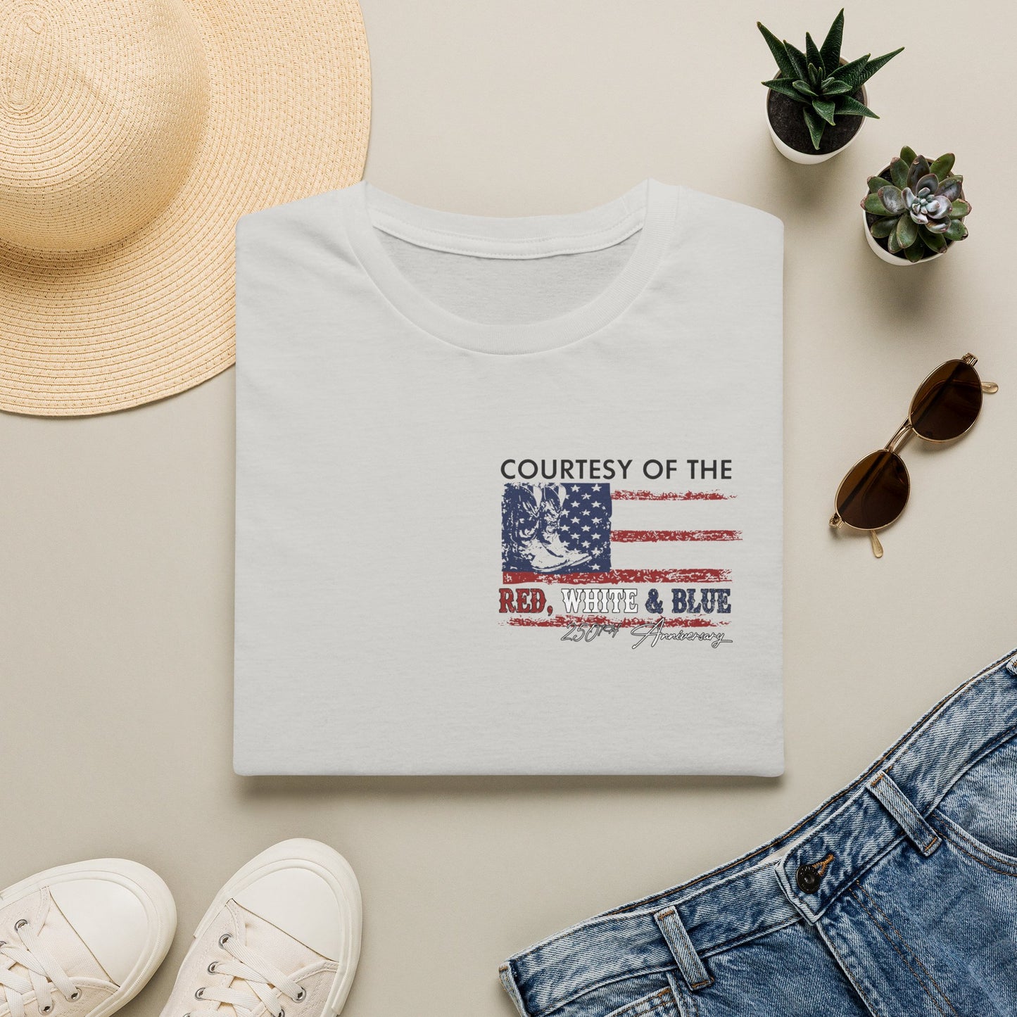 "Courtesy of the Red, White & Blue"