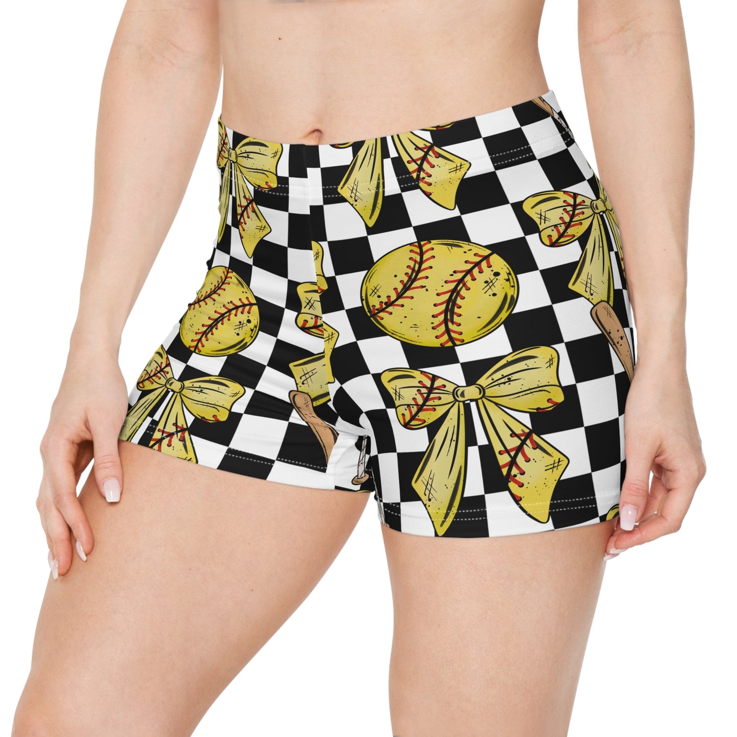 Softball Bow Checkered Women's Shorts