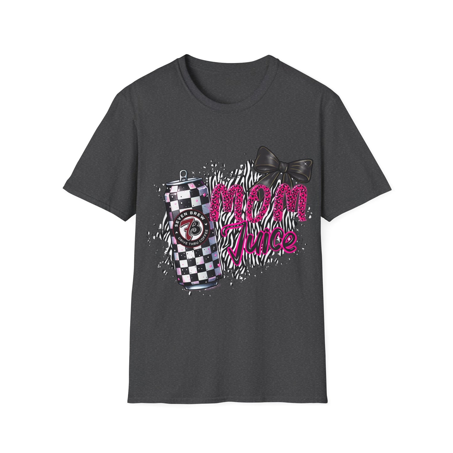 Mom Squad T‑Shirt — Pink Zebra Graphic Tee with Bow & Checkered Can