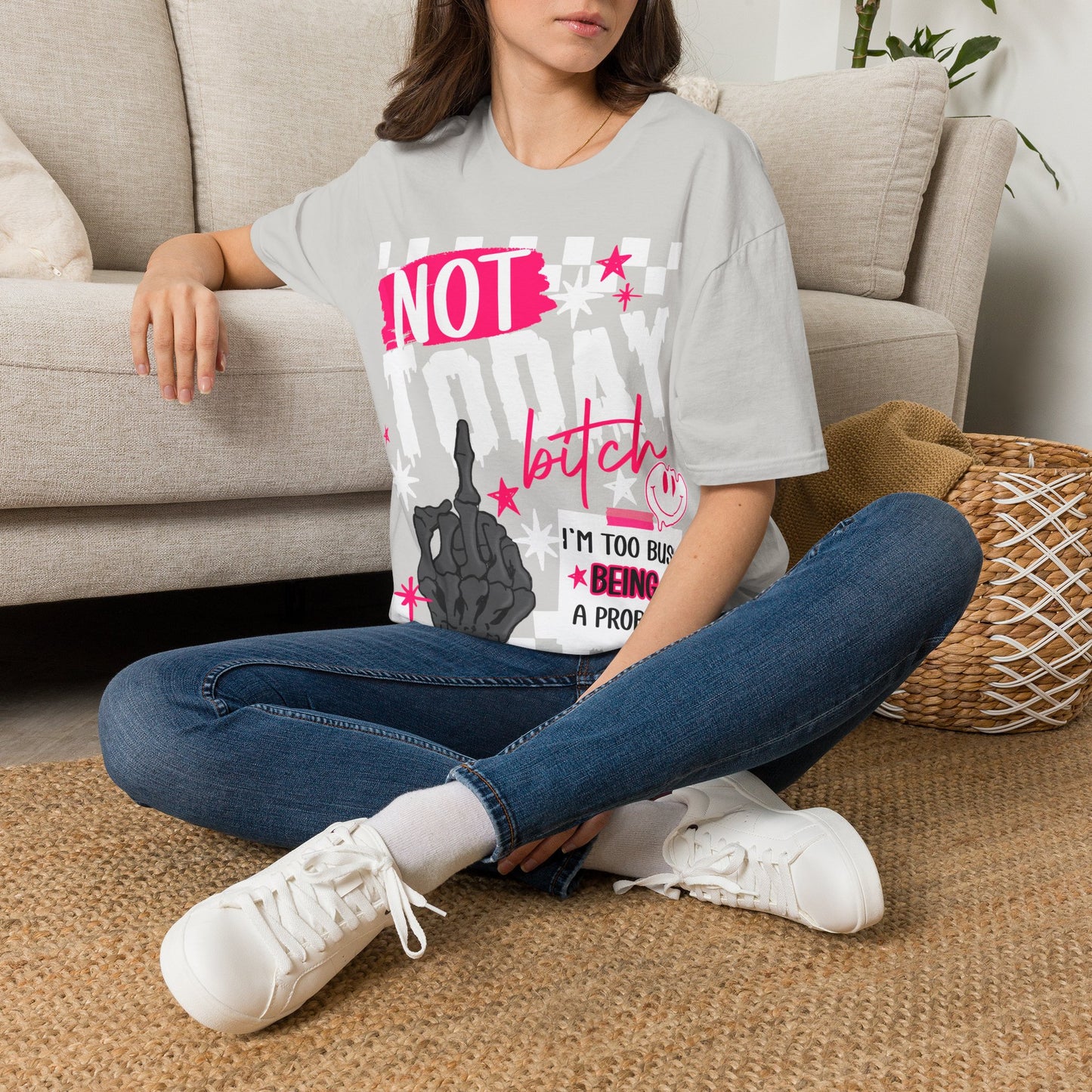 Not Today Tee — Bold Punk Graphic T‑Shirt with Checkerboard & Slogan