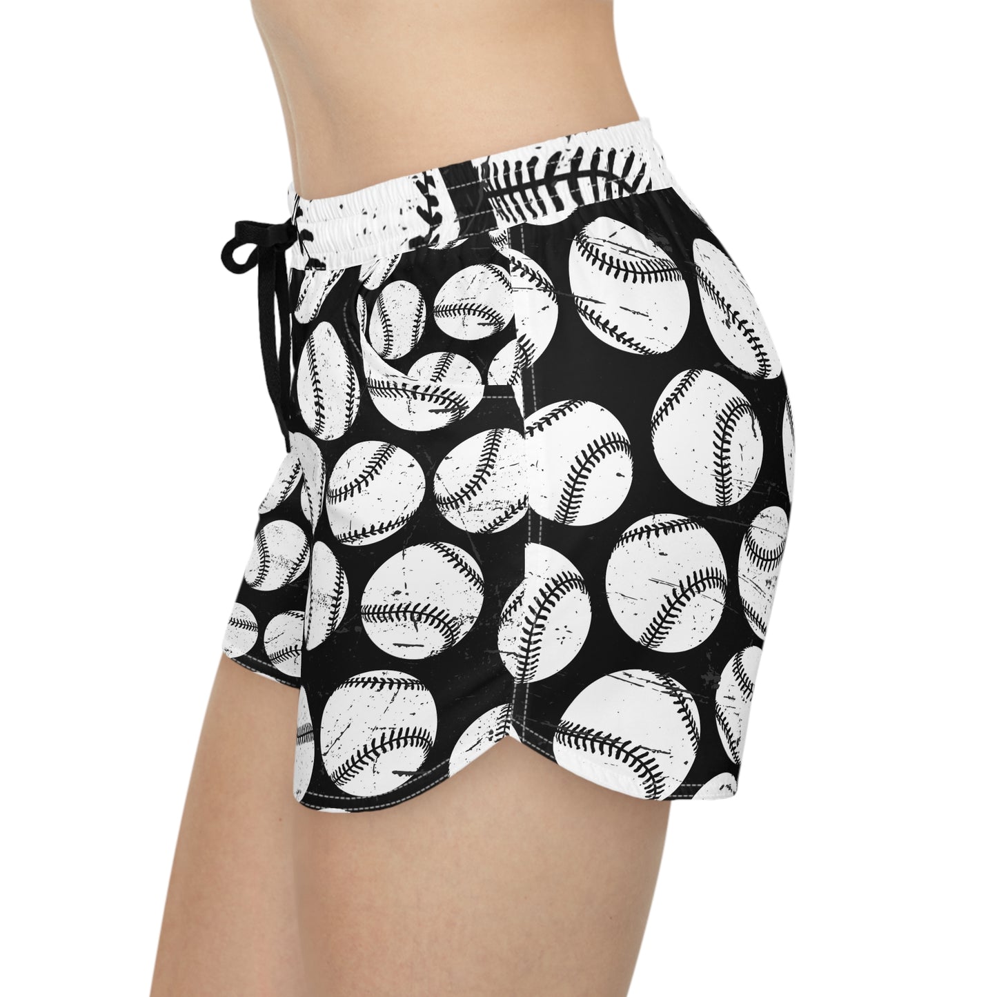 Baseball Print Women's Shorts — Black & White Sporty AOP Lounge Shorts