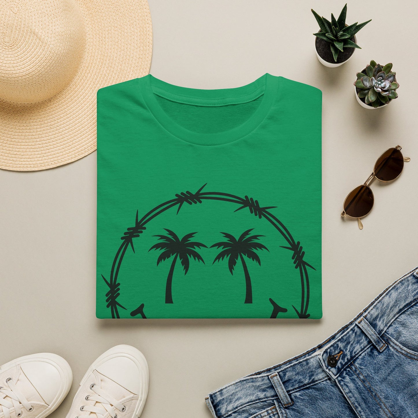 Barbed Wire Smile Palm T-Shirt — Tropical Palm Tree Smile Graphic Tee