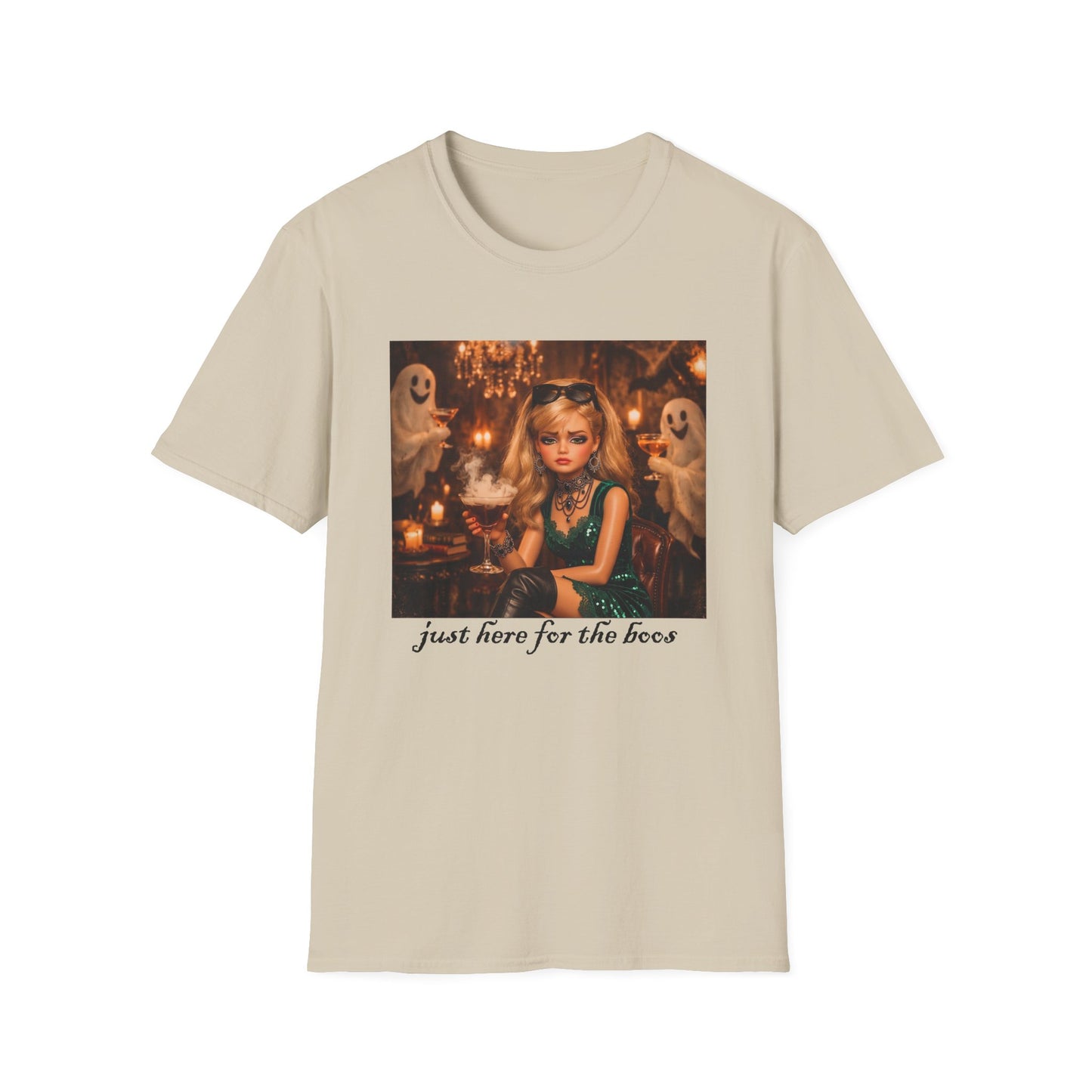 "Just Here for the Boo" Ghostly Vintage Doll Halloween Tee