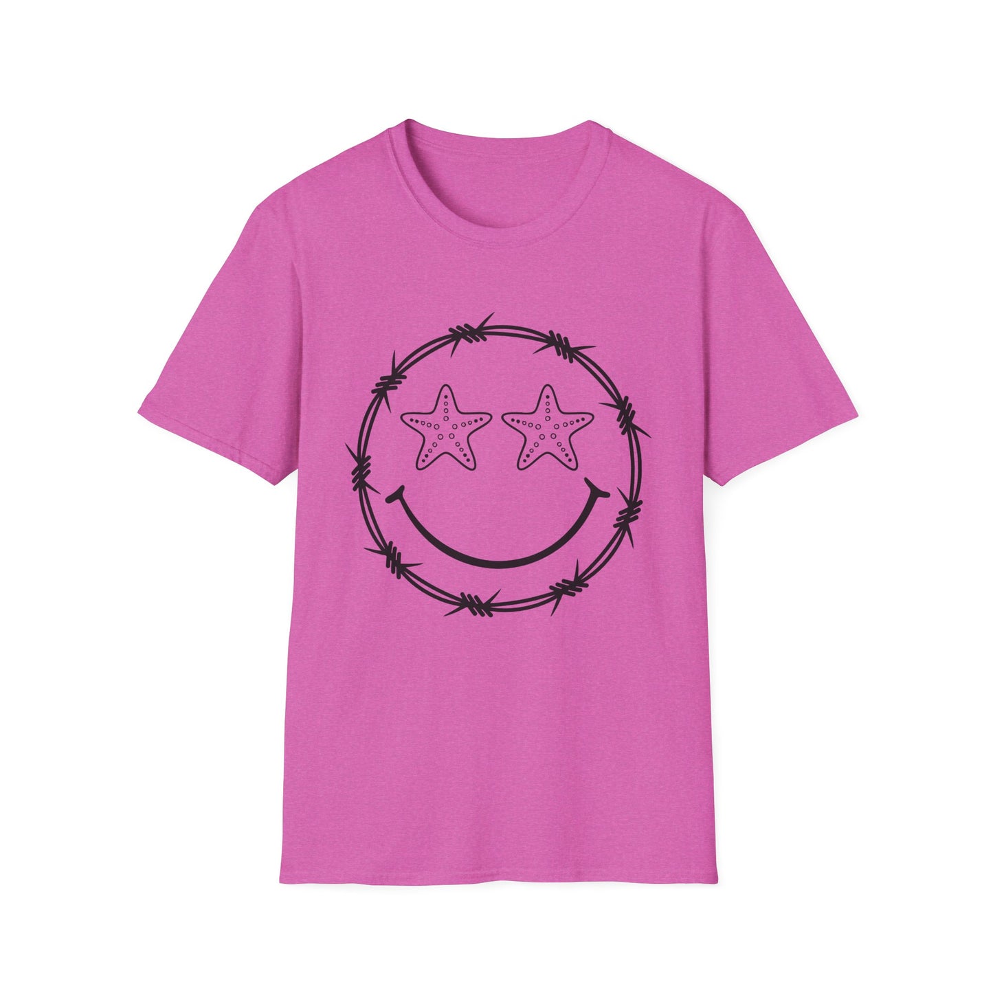 Smiley Barbed Wire Star Eyes Graphic T-Shirt