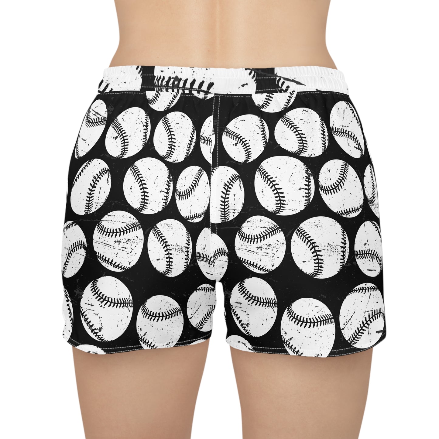 Baseball Print Women's Shorts — Black & White Sporty AOP Lounge Shorts
