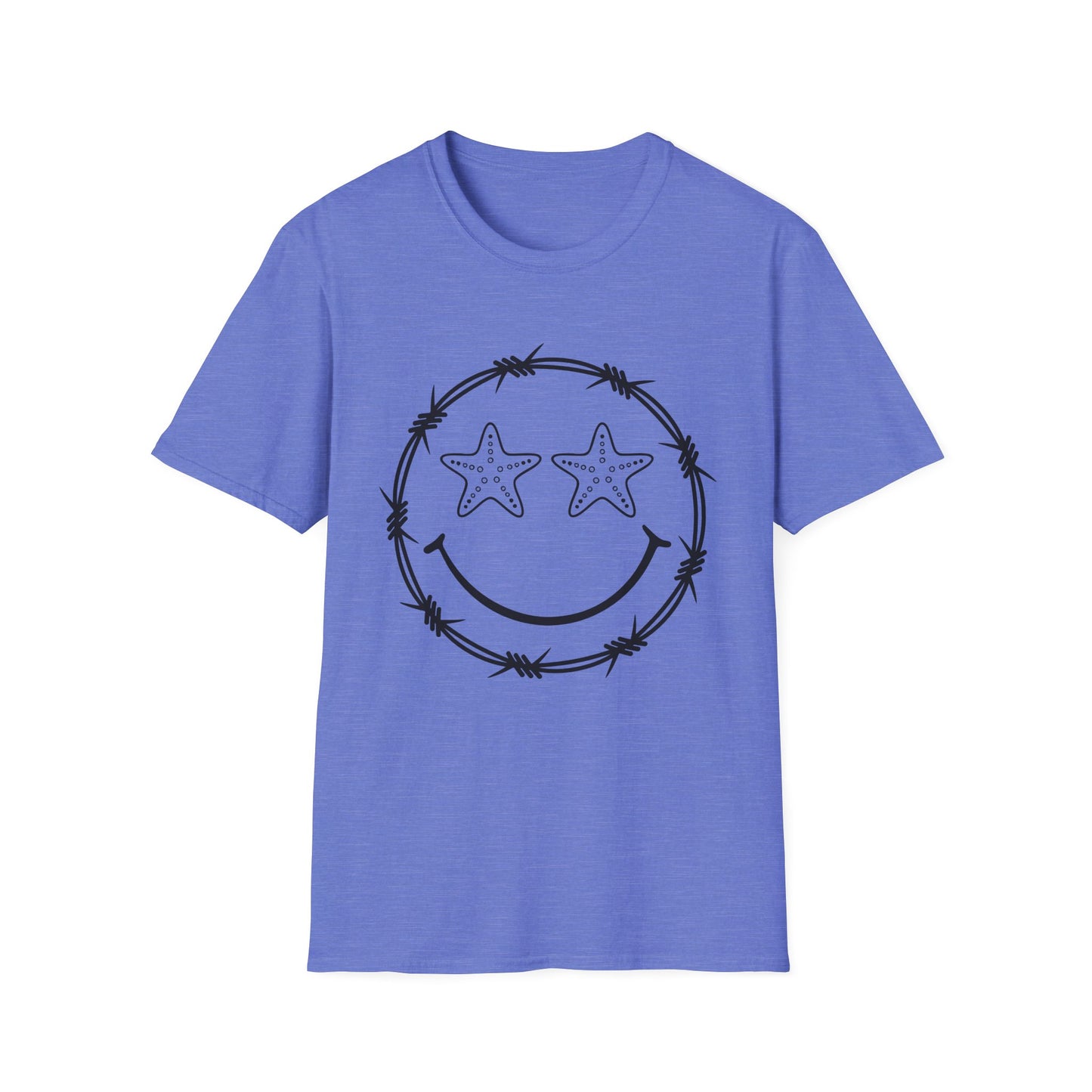 Smiley Barbed Wire Star Eyes Graphic T-Shirt