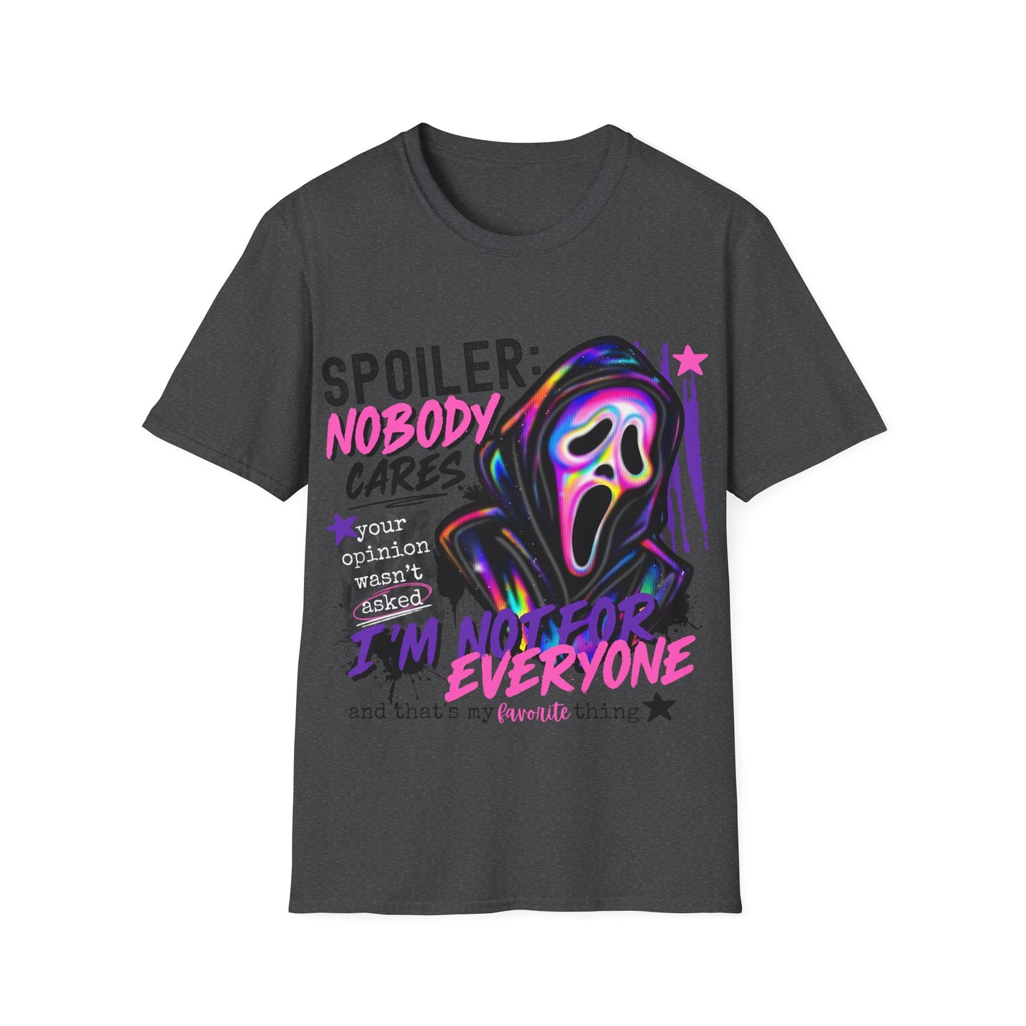 T-Shirt — "Spoiler: Nobody Cares" Neon Scream Graphic Tee