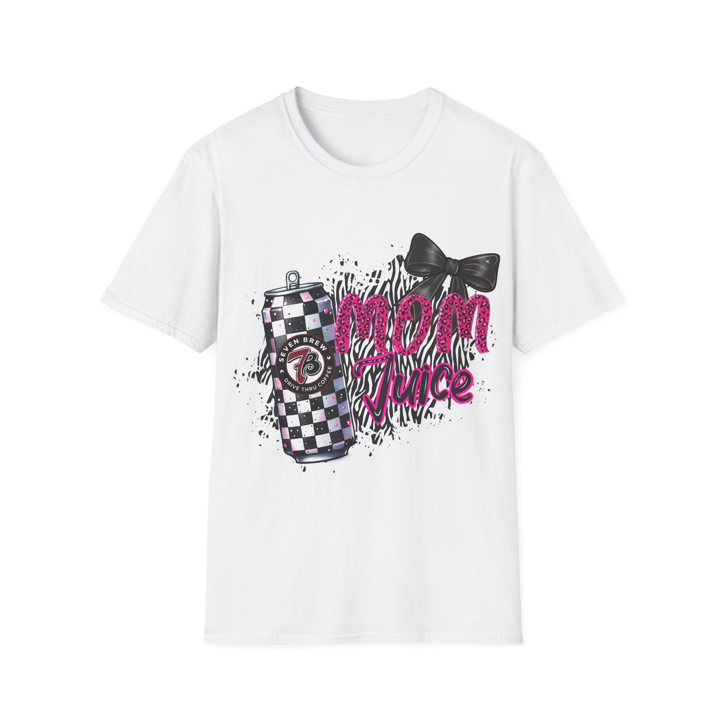 Mom Squad T‑Shirt — Pink Zebra Graphic Tee with Bow & Checkered Can