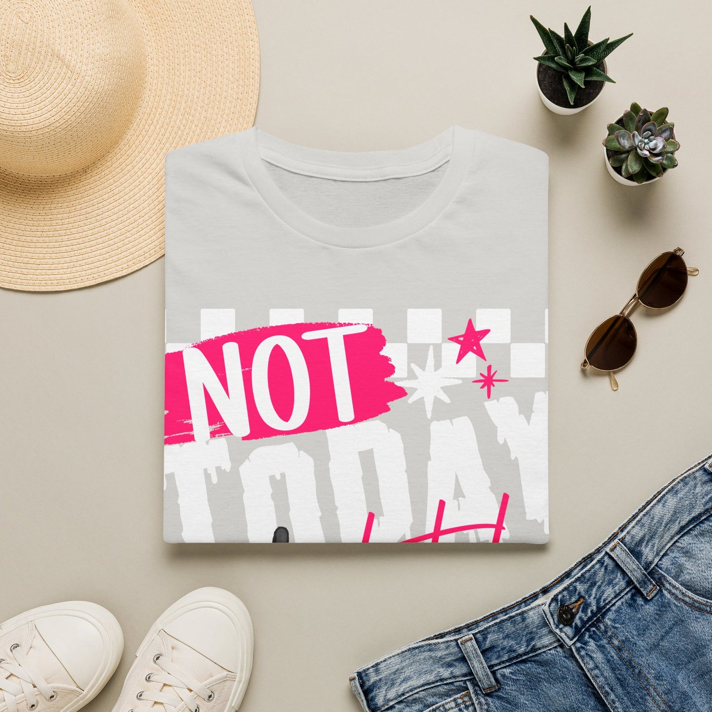 Not Today Tee — Bold Punk Graphic T‑Shirt with Checkerboard & Slogan