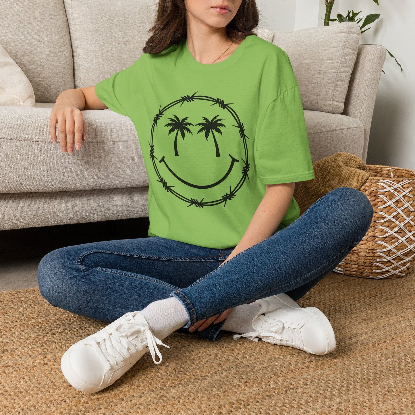 Barbed Wire Smile Palm T-Shirt — Tropical Palm Tree Smile Graphic Tee