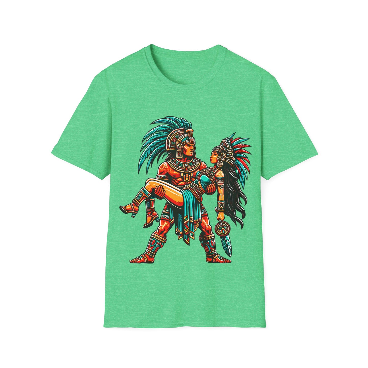 Aztec Warrior Couple T-Shirt — Vintage Mesoamerican Tribal Art Tee