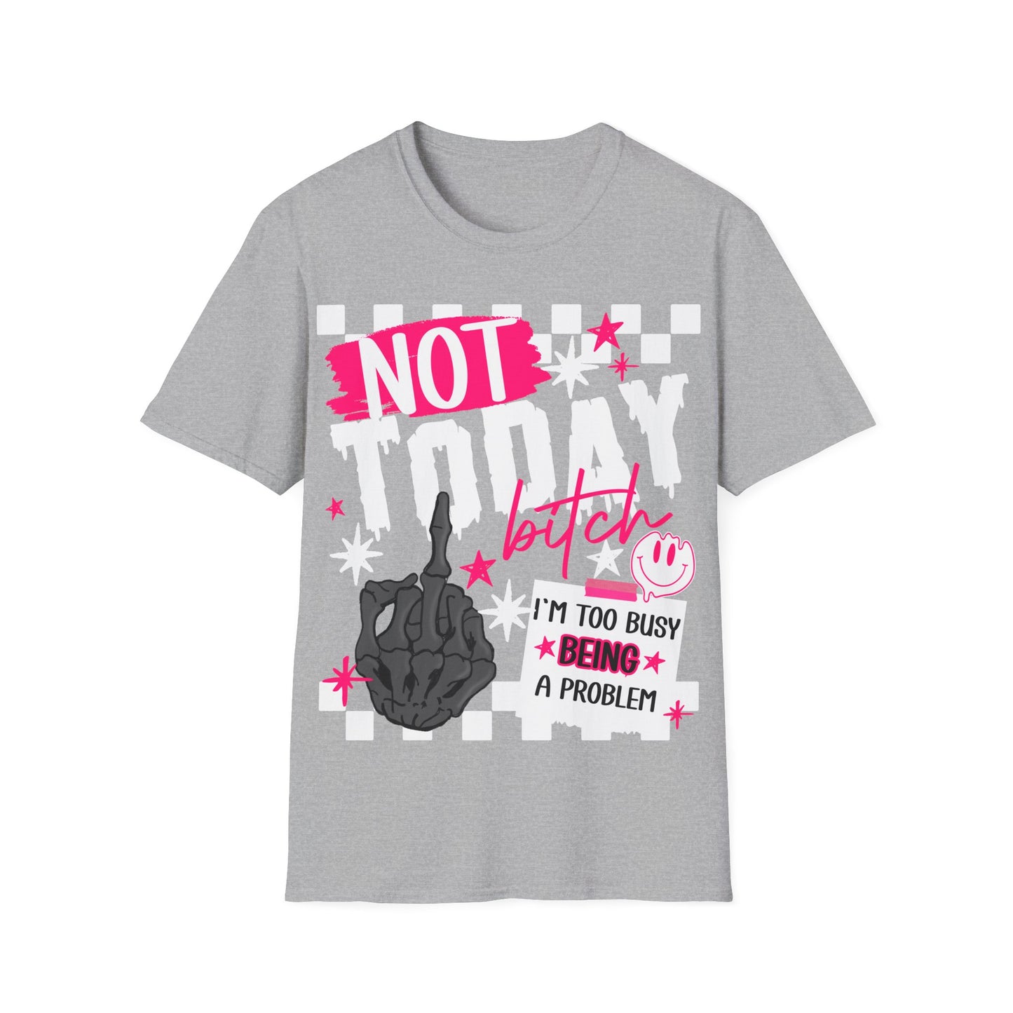 Not Today Tee — Bold Punk Graphic T‑Shirt with Checkerboard & Slogan