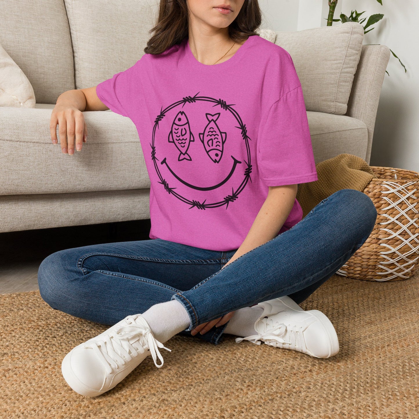 Smiley Fish Barbed Wire Graphic Tee