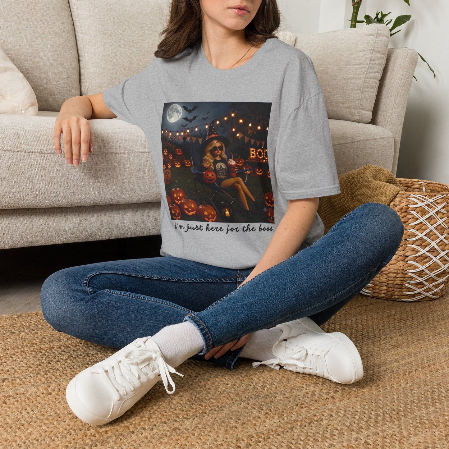 'I'm Just Here for the Boo's' Spooky Pumpkin Tee