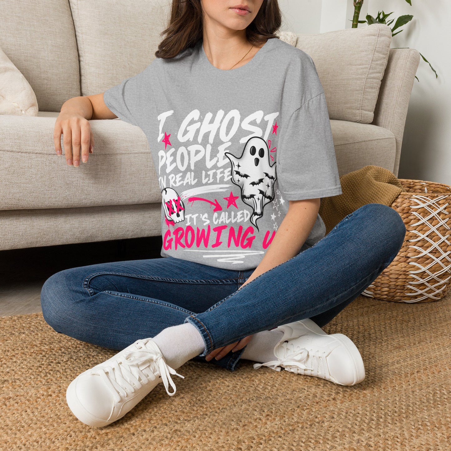 Ghost Graphic T-Shirt — Cute Pink Stars "Growing Up" Tee