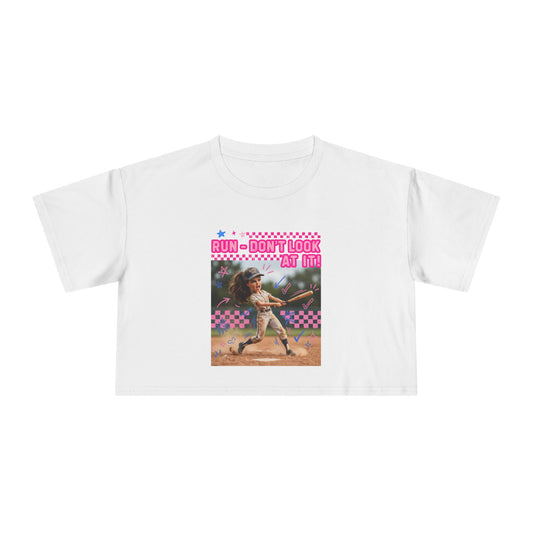 Crop Tee Softball 'Run Don't Look At Me' Graphic