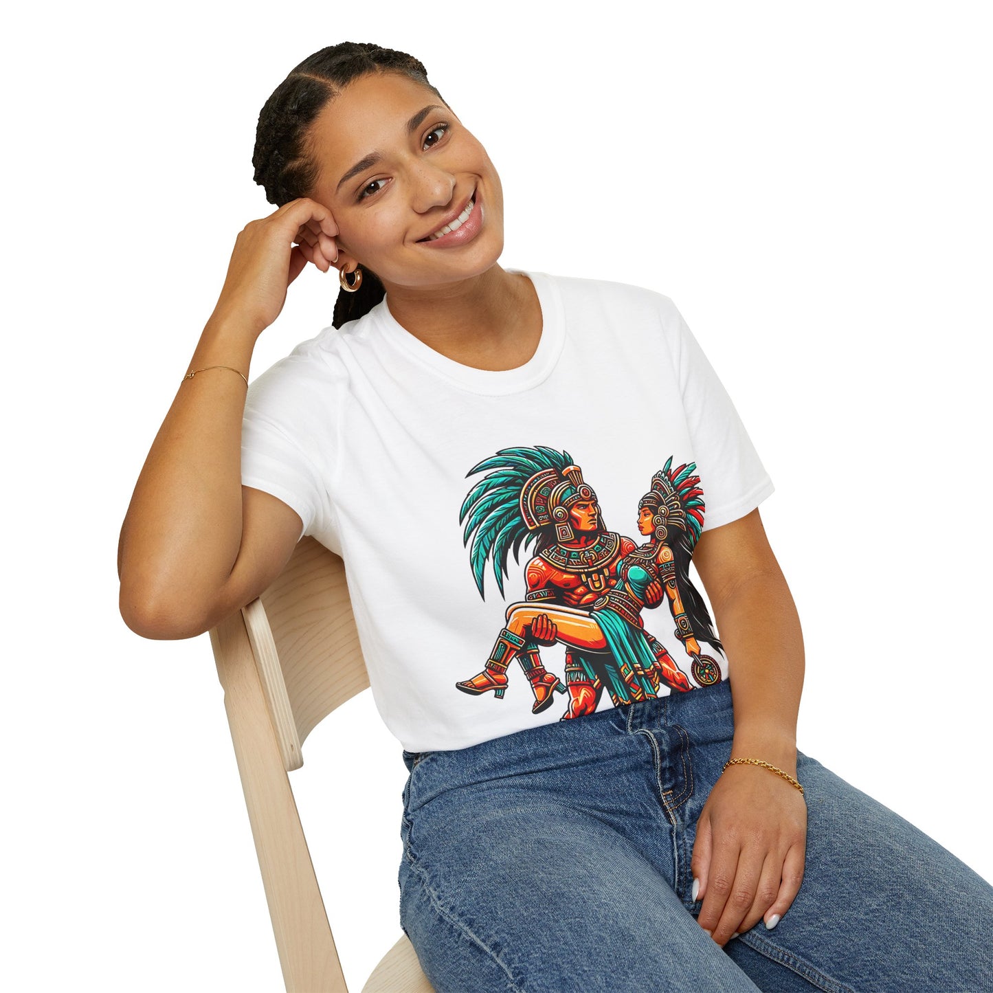 Aztec Warrior Couple T-Shirt — Vintage Mesoamerican Tribal Art Tee