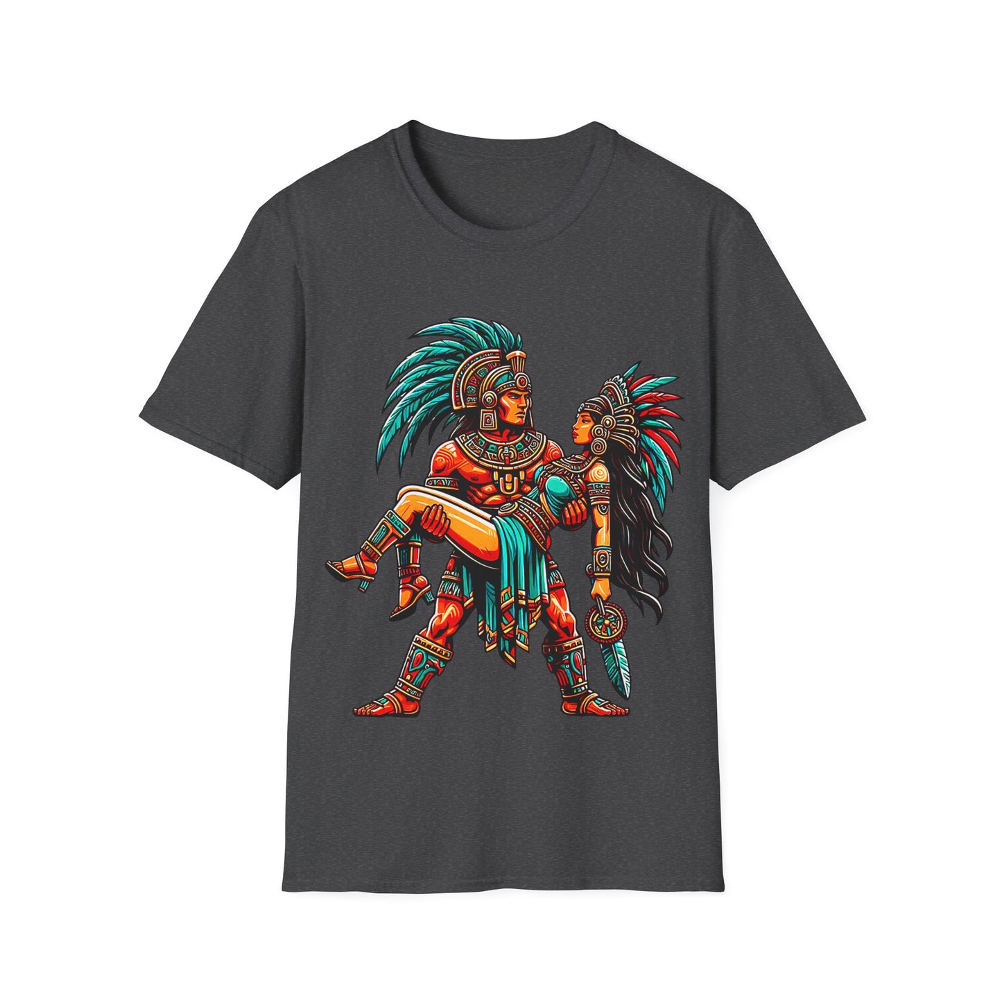 Aztec Warrior Couple T-Shirt — Vintage Mesoamerican Tribal Art Tee
