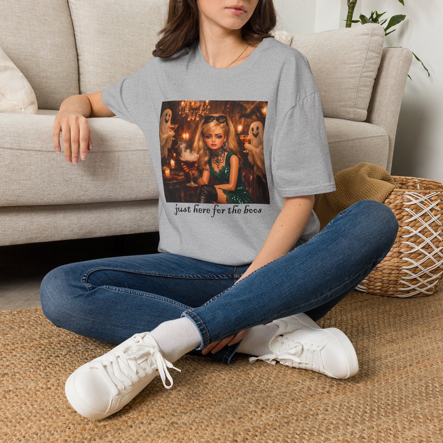 "Just Here for the Boo" Ghostly Vintage Doll Halloween Tee
