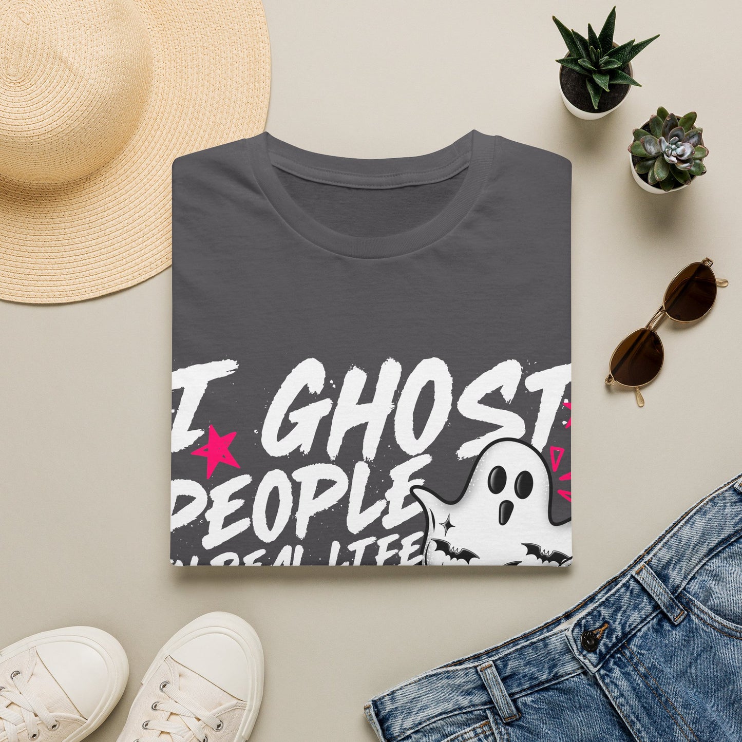 Ghost Graphic T-Shirt — Cute Pink Stars "Growing Up" Tee