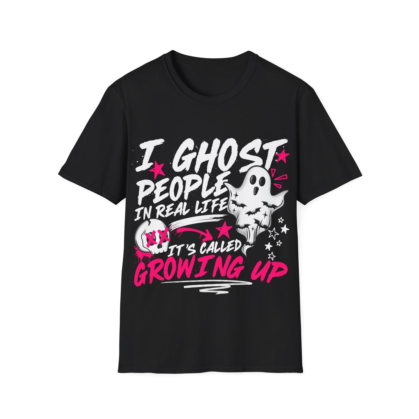 Ghost Graphic T-Shirt — Cute Pink Stars "Growing Up" Tee