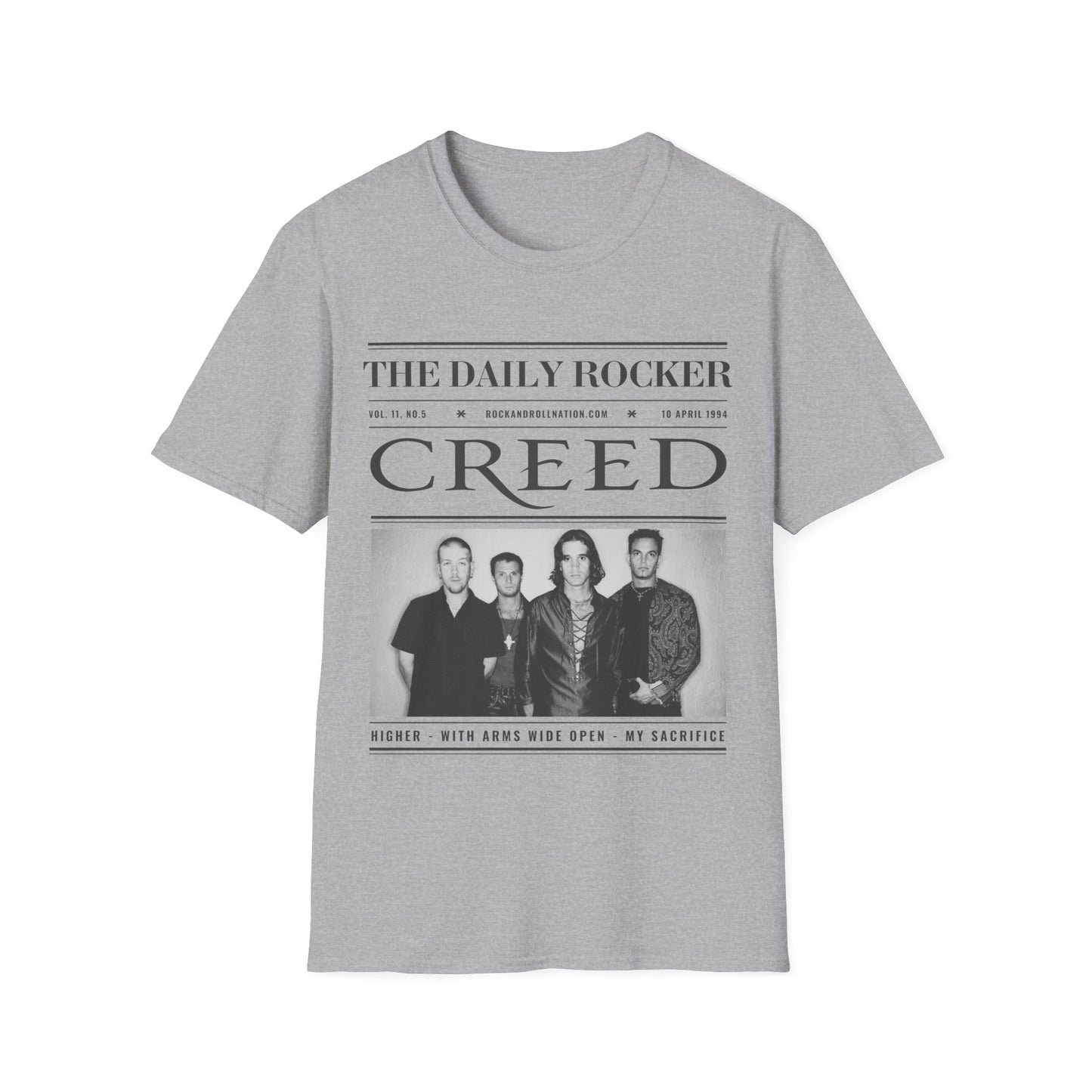 Creed Band T-Shirt – 'The Daily Rocker' Vintage Newspaper Design