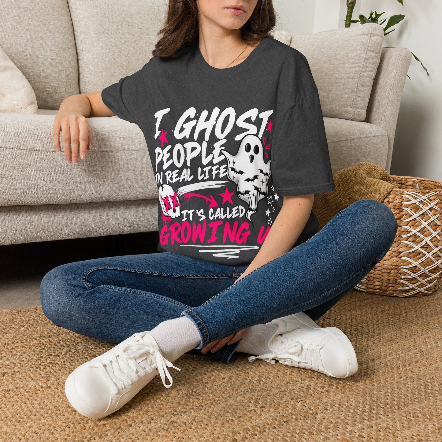 Ghost Graphic T-Shirt — Cute Pink Stars "Growing Up" Tee