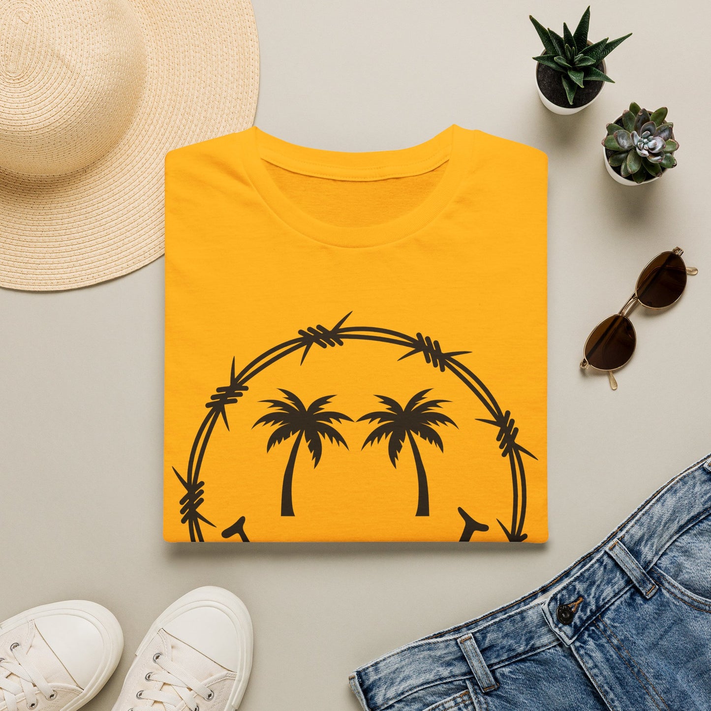 Barbed Wire Smile Palm T-Shirt — Tropical Palm Tree Smile Graphic Tee