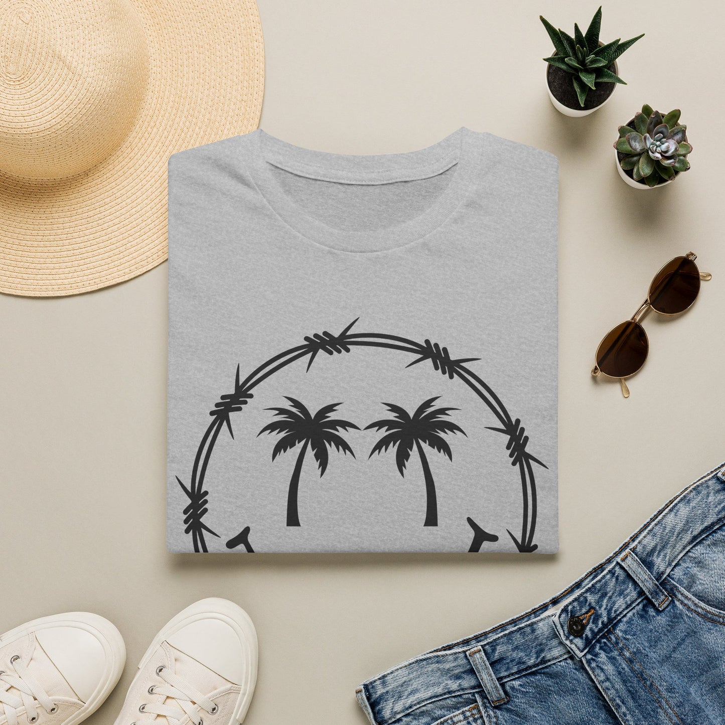 Barbed Wire Smile Palm T-Shirt — Tropical Palm Tree Smile Graphic Tee