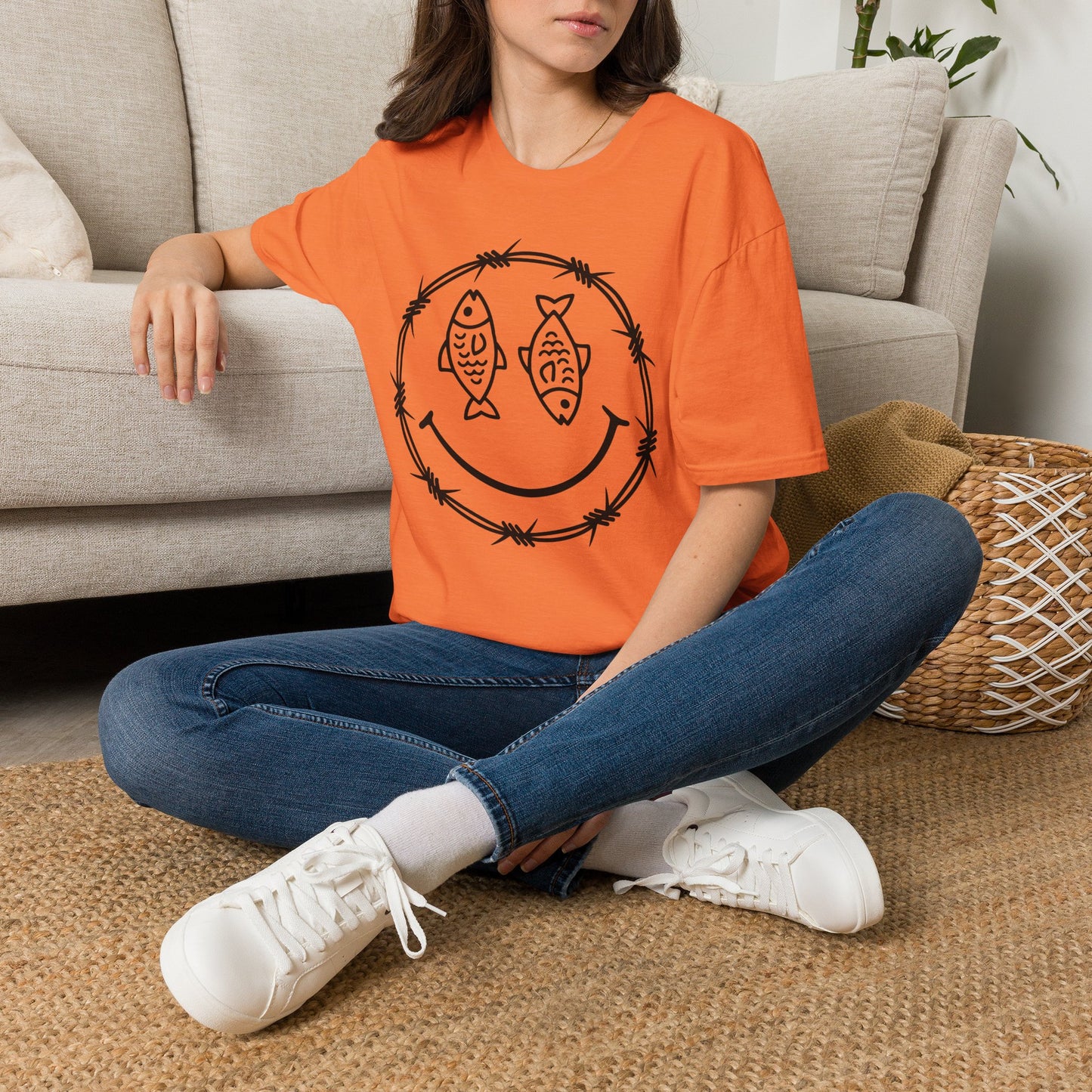 Smiley Fish Barbed Wire Graphic Tee