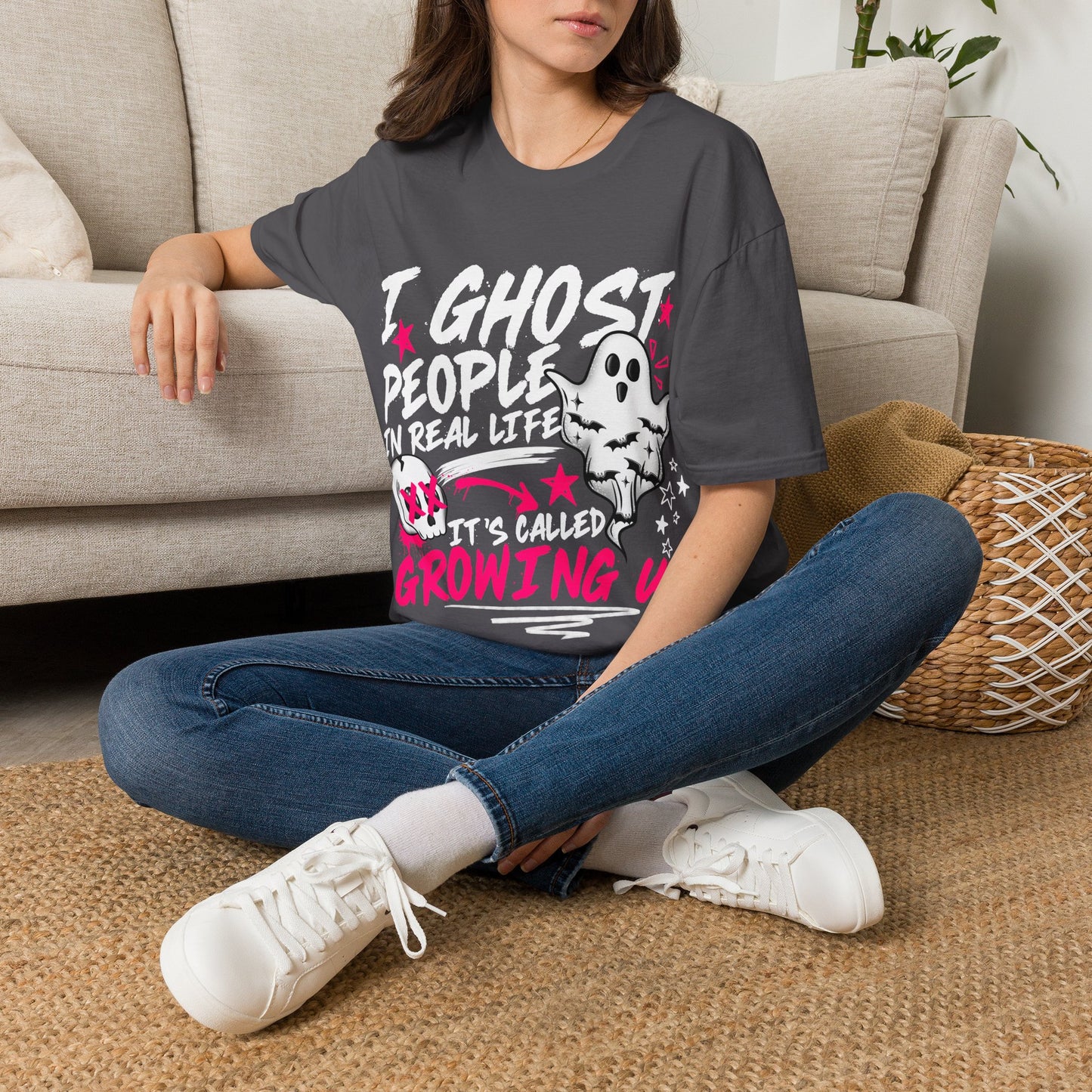 Ghost Graphic T-Shirt — Cute Pink Stars "Growing Up" Tee