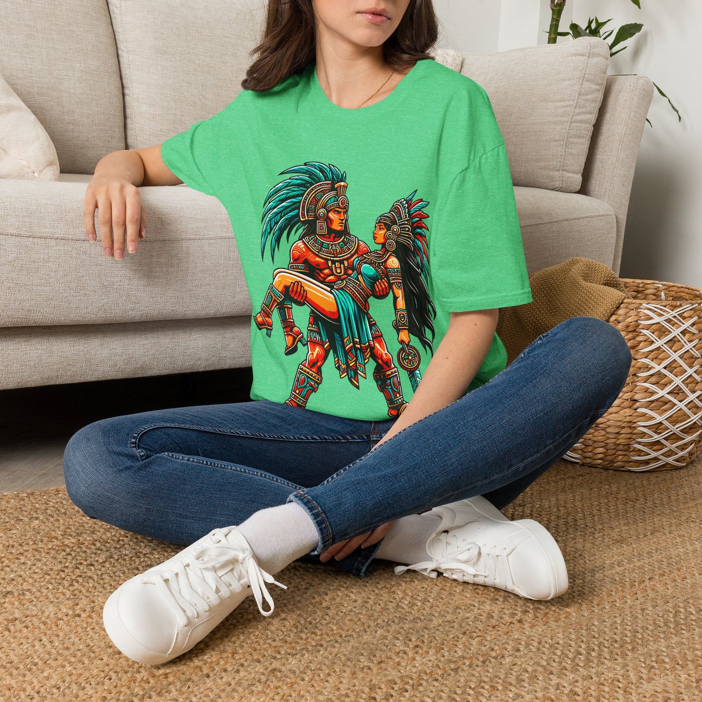Aztec Warrior Couple T-Shirt — Vintage Mesoamerican Tribal Art Tee