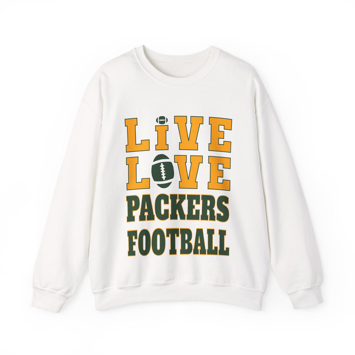 Live Love Packers Football Crewneck Sweatshirt — Green Bay Fan Pullover